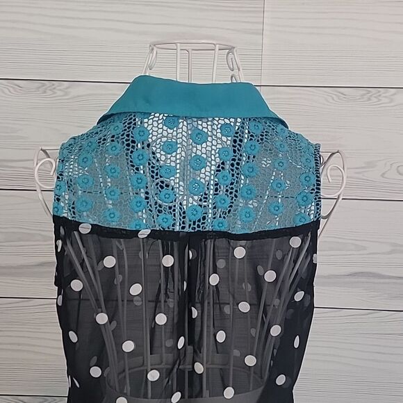 Candies Polka Dot Sleeveless Top - Black and Teal Womens Size XS - Picture 6 of 11